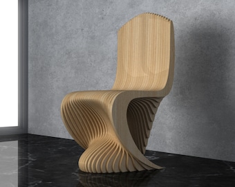 Mobili in legno ondulato parametrico 45 - Design della sedia / File CNC per il taglio