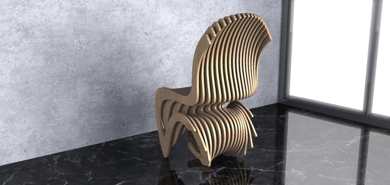 Parametric Wavy Wooden Furniture 36 Chair Design / CNC files for cutting zdjęcie 6