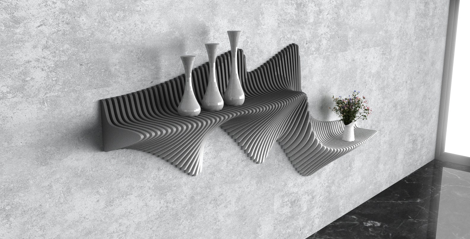 belief nyc シェルフ Parametric Wavy Wooden Wall Decor 53 / Shelf Design / CNC Files