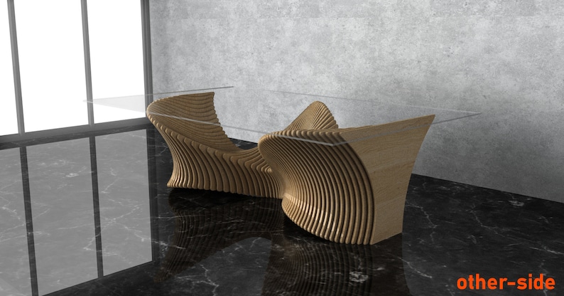 Parametric Wavy Wooden Furniture 41 - Dinner Table - / CNC files for cutting image 7