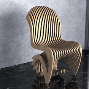 Parametric Wavy Wooden Furniture 36 Chair Design / CNC files for cutting zdjęcie 1