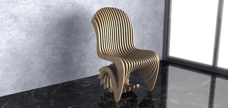 Parametric Wavy Wooden Furniture 36 Chair Design / CNC files for cutting zdjęcie 1
