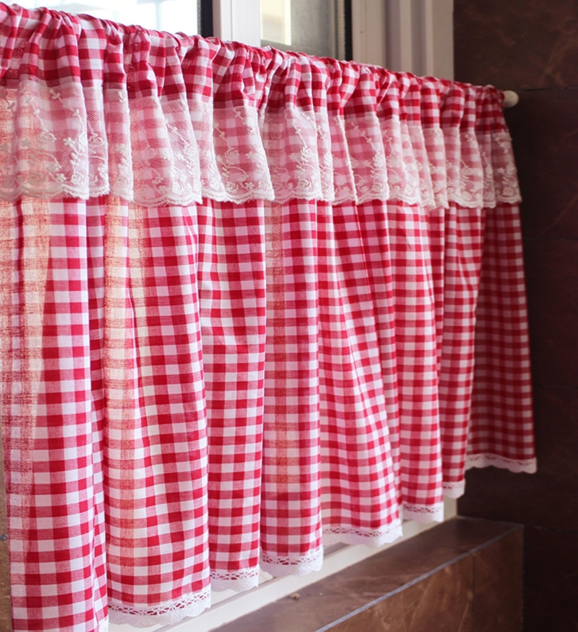 Red White British Plaid Cafe Curtain Country Cottage Farmhouse - Etsy