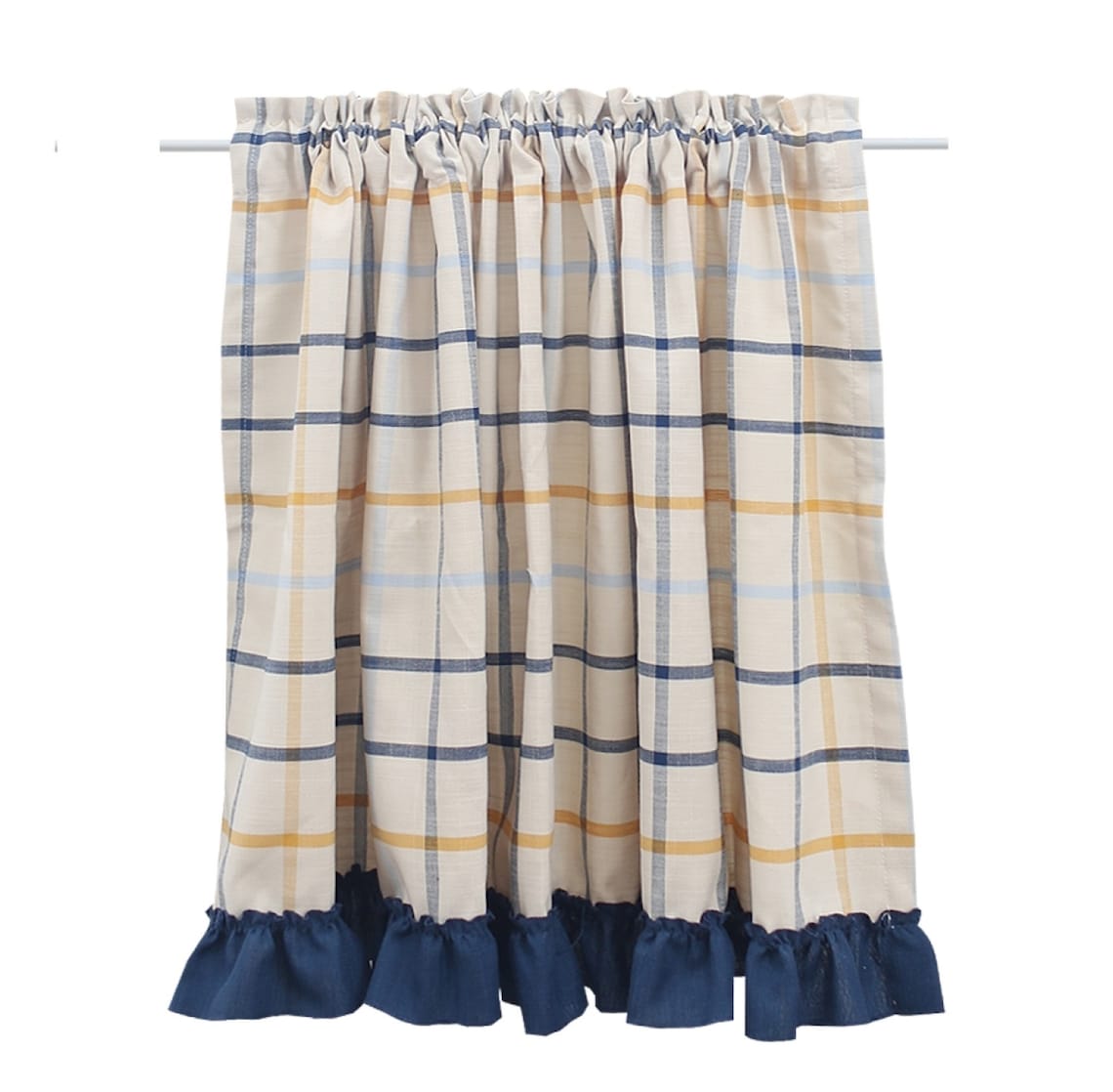 Linen Cafe Curtain Blue Plaid Cafe Curtain Plaid Cafe Curtain Etsy