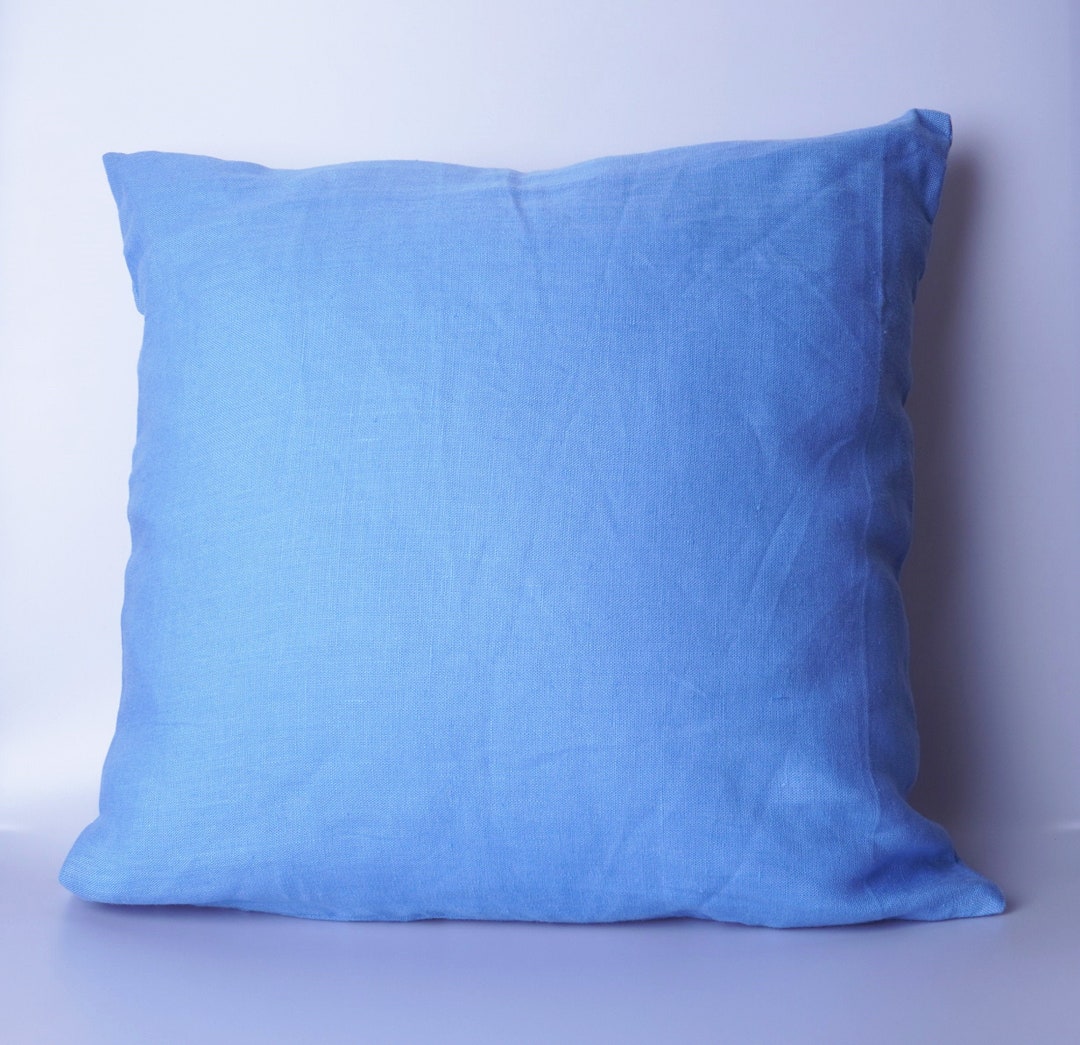 Azure Blue Linen Pillow Cover Medium Weight Euro Linen Fabric Etsy