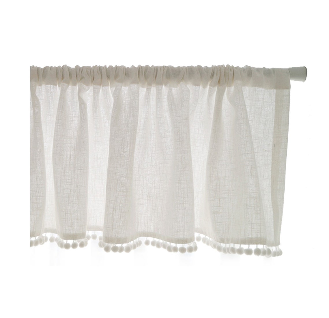 White Linen Sheer Cafe Curtain Pom Pom Cafe Curtain Voile Lace Etsy UK