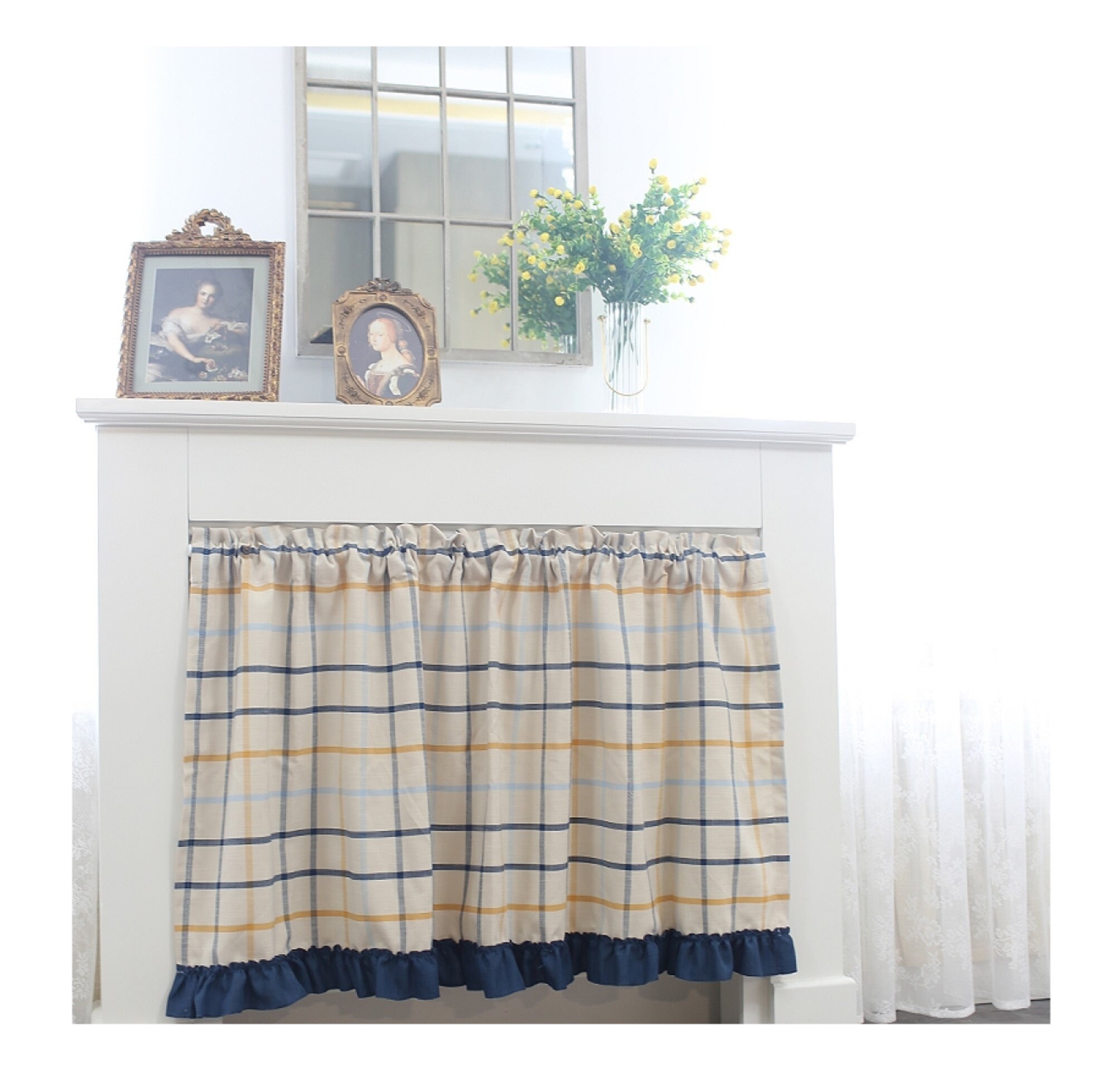 Linen Cafe Curtain Blue Plaid Cafe Curtain Plaid Cafe Curtain Etsy UK