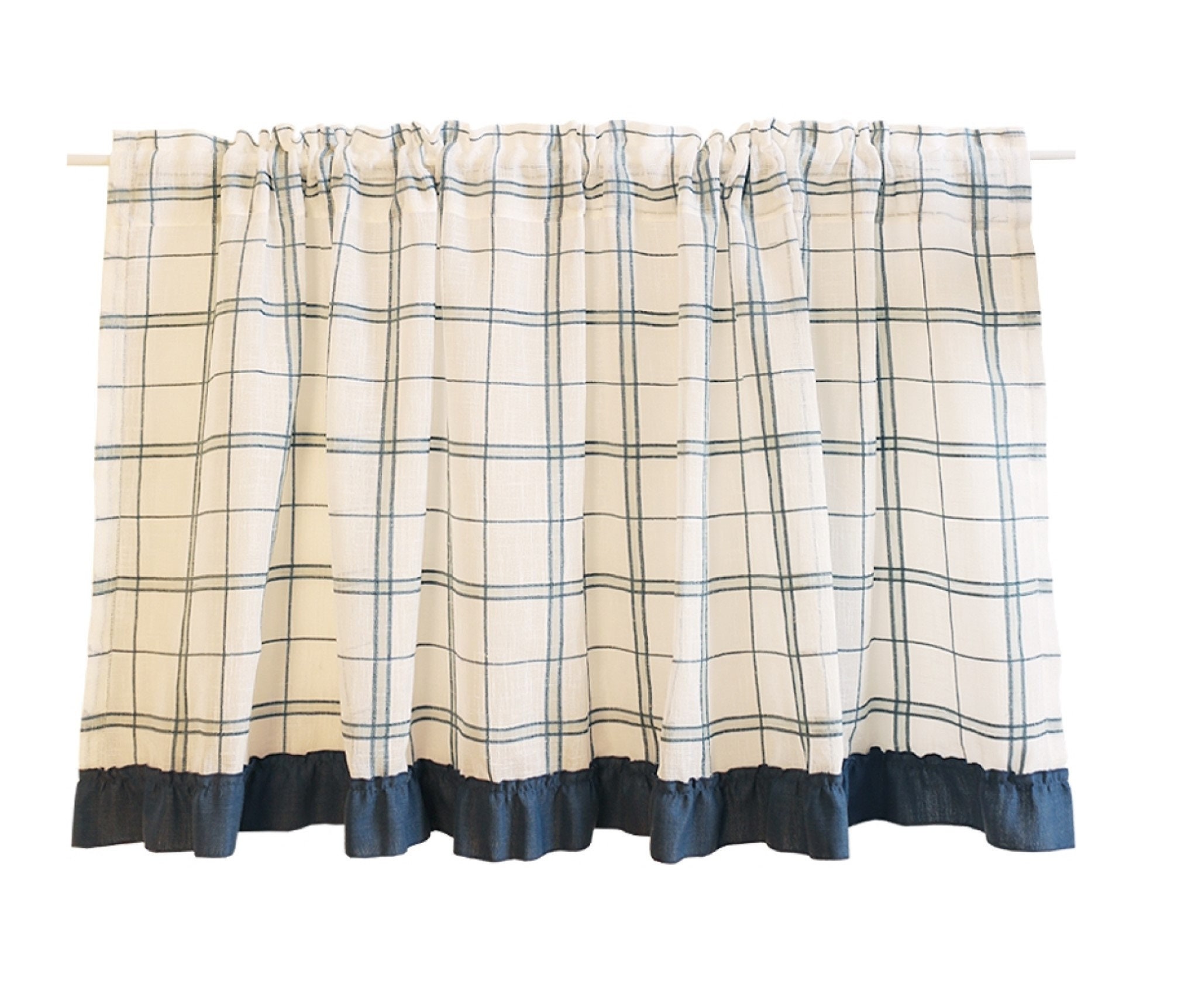 Linen Cafe Curtain Blue Plaid Cafe Curtain Plaid Cafe Curtain Etsy UK