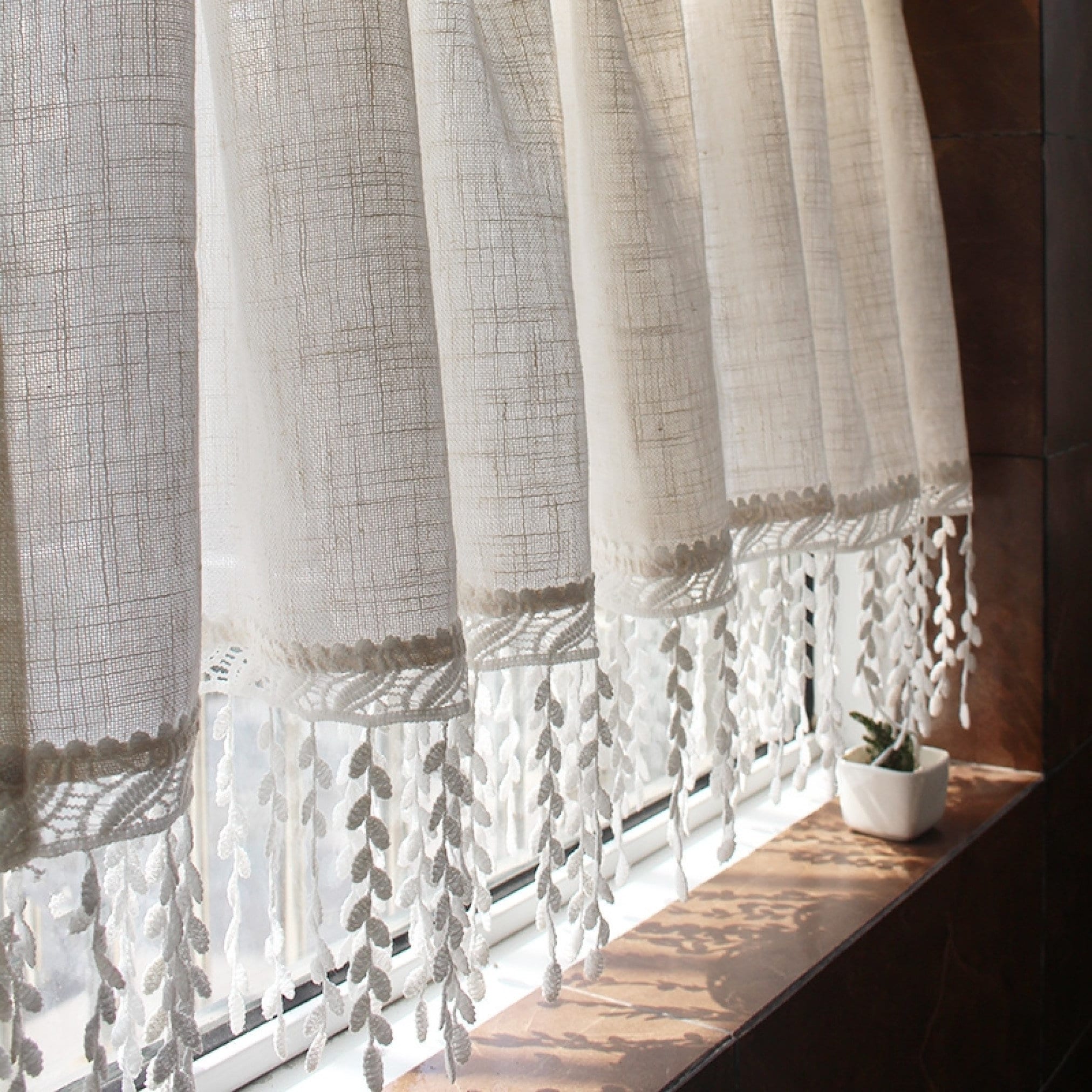 Cafe CurtainWhite Linen Look Voile Lace Cafe Curtain Kitchen Etsy