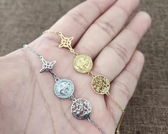 Triple protection bracelet made of stainless steel / Stainless Steel Witches Knot and Tetragrammaton Bracelet