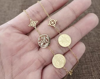 Double and triple protection bracelet made of stainless steel / Stainless Steel Witches Knot and Tetragrammaton Bracelet