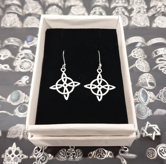 Orecchini con nodo della strega in argento sterling: gioielli della dea in ossidiana nera - Italia