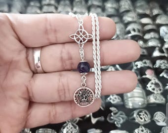 Witches' Knot Pendant with Tetragrammaton and Amethyst Stone / Sterling silver pendant with amethyst stone.