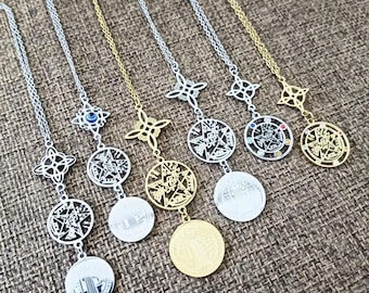 Collana girocollo con nodo della strega e tetragramma realizzata in acciaio inossidabile.