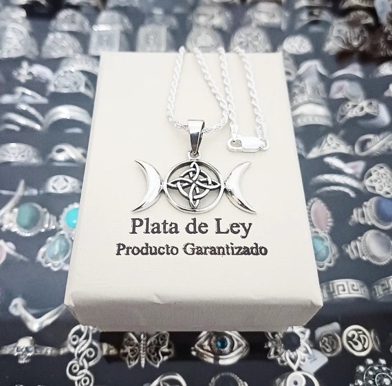 Pendentif Triple Lune En Argent Sterling 925 - Collier 46 Cm - Style Wicca/pagan - Neuf Avec Boîte