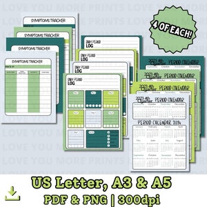 Period Tracker 26 pages : Symptom & Mood Trackers, Journals for Teens and Women, Gratitude Pages, 2024 Calendar | A3, A5, US Letter Inserts