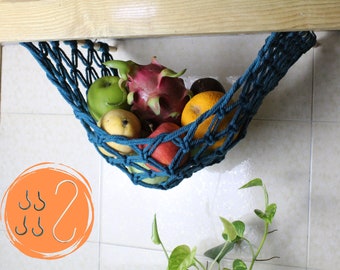 Fruit Veggie Hammock Under Cabinet | Hanging fruit Basket | Boho Handmade Hammock | Kitchen Storage | Bonus 4 Screw-in Hooks And 1 S Hook