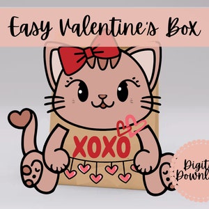 Cat Valentines Box or Bag Printable - Mailbox -  Instant download - DIY - Quick and Easy - Printable
