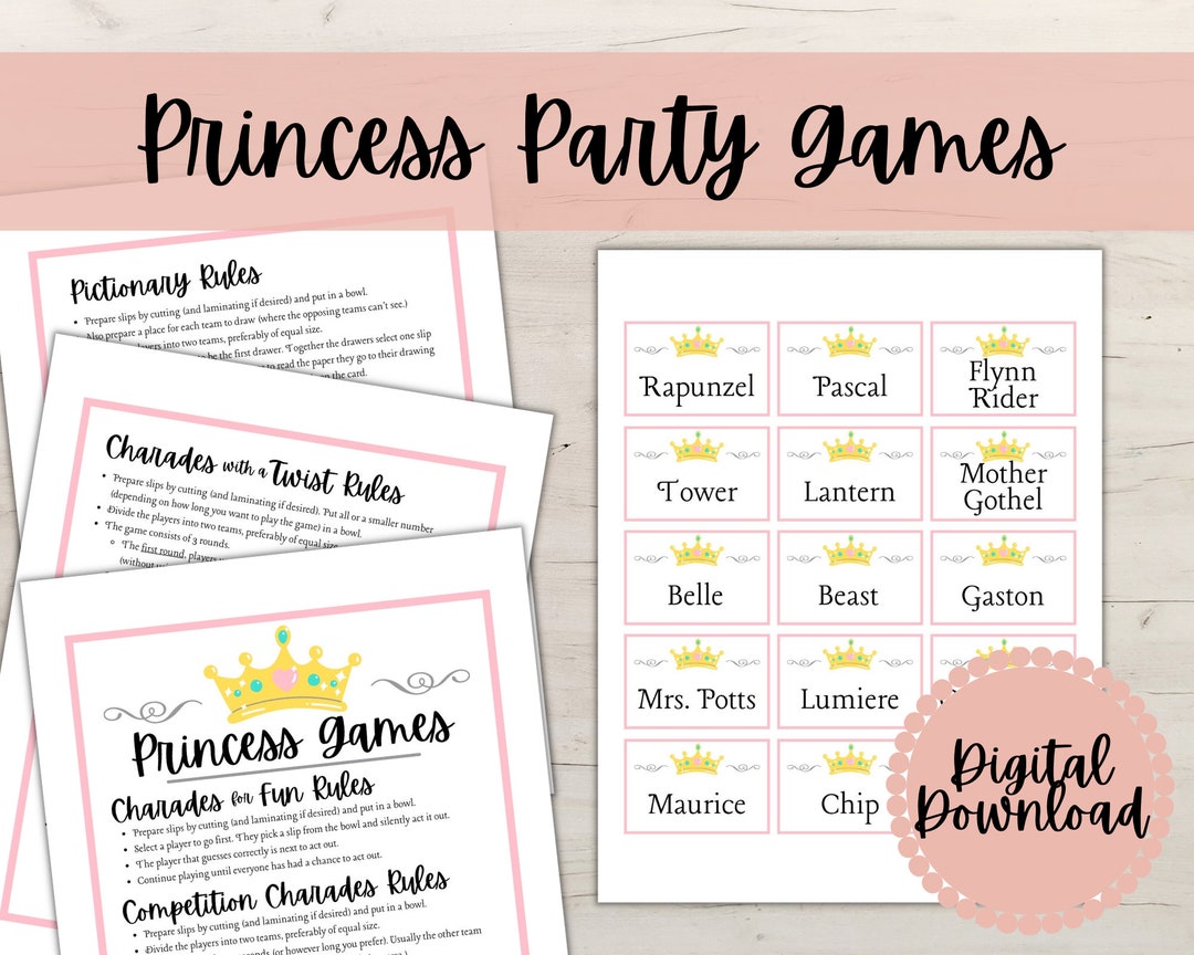 Princess Party Games Printable - Instant Download - Birthday Party - Charades - Pictionary ...