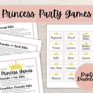 Princess Party Games Printable -  Instant download - Birthday Party - Charades - Pictionary - Card Games - Printable