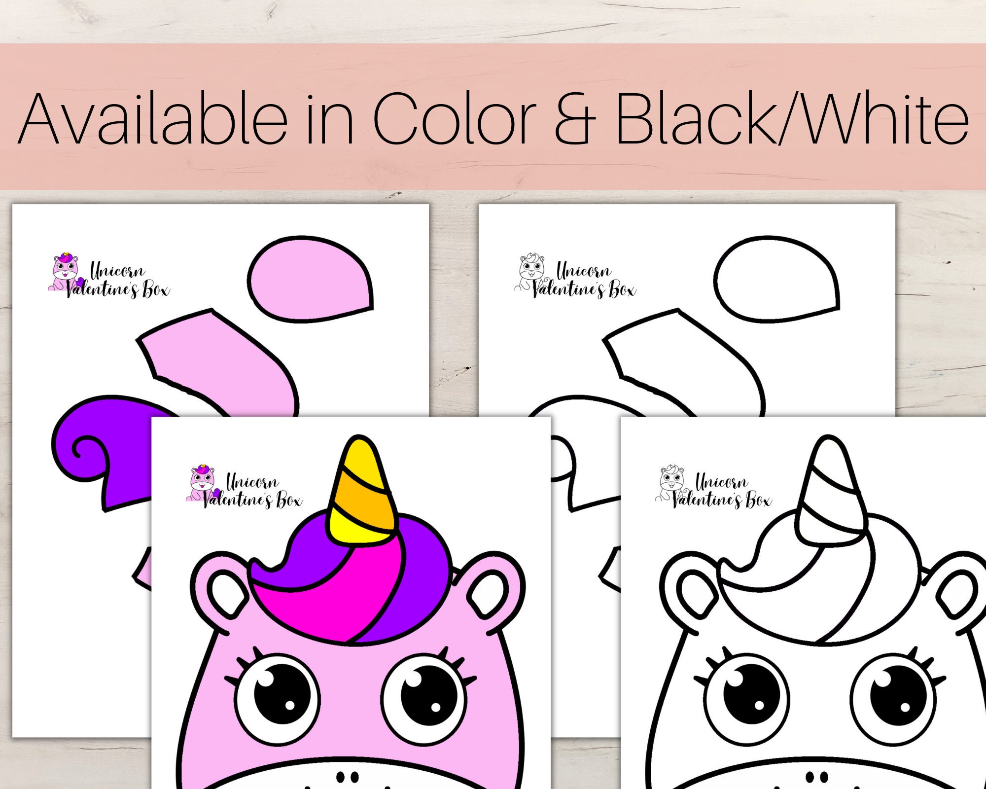 Unicorn Valentines Box or Bag Printable Mailbox Instant Download DIY ...