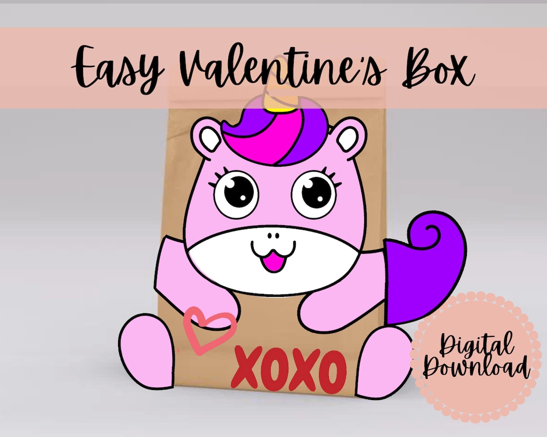 Unicorn Valentines Box or Bag Printable - Mailbox - Instant Download ...