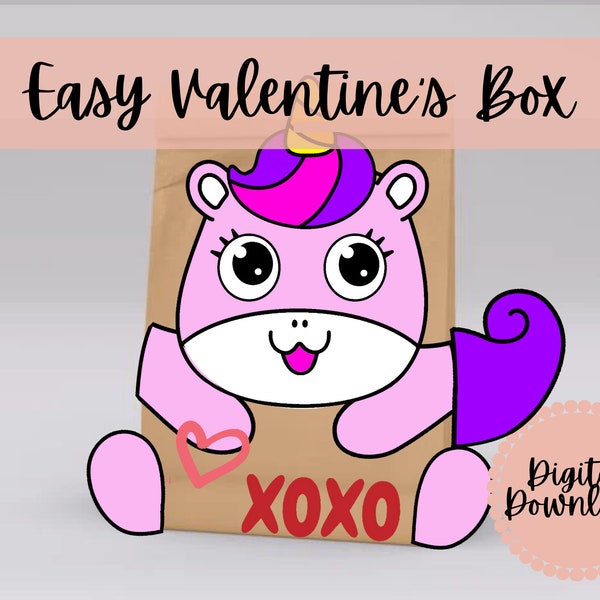 Unicorn Valentines Box or Bag Printable - Mailbox -  Instant download - DIY - Quick and Easy - Printable