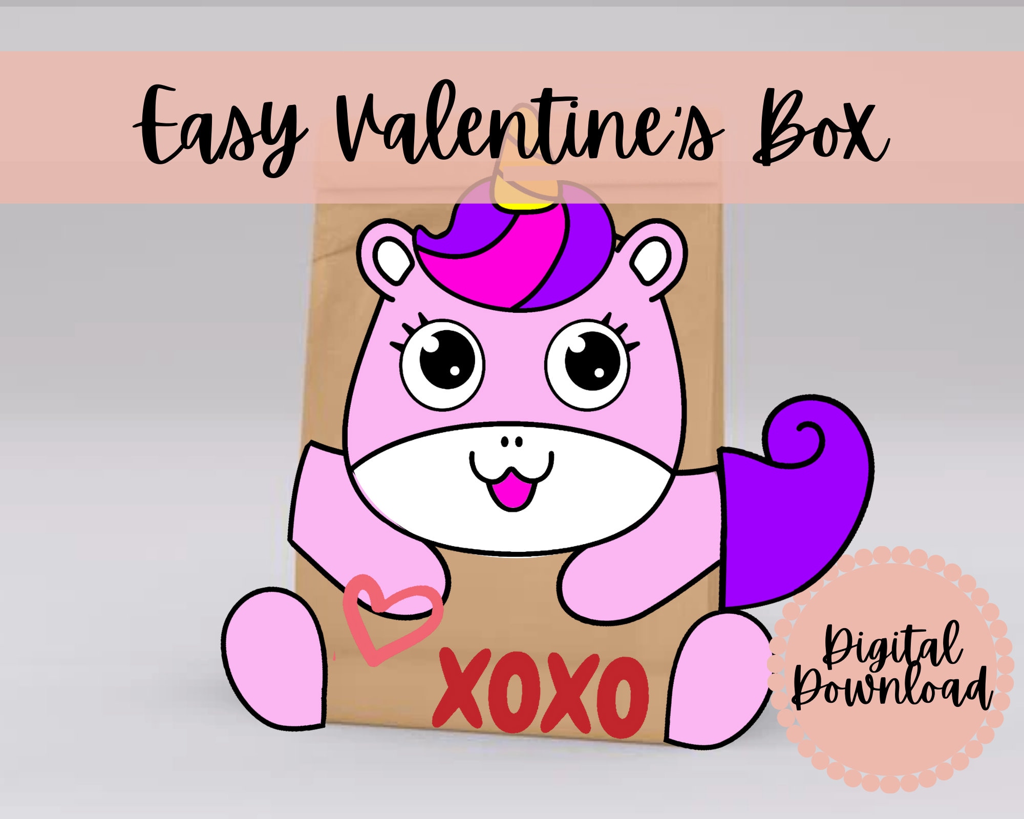 Unicorn Valentines Box or Bag Printable Mailbox Instant Download DIY ...