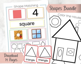 Shapes Bundle printable - Shape Matching - Shape Practice - Color the House - Flashcards - Circle Time - Digital Download - Preschool