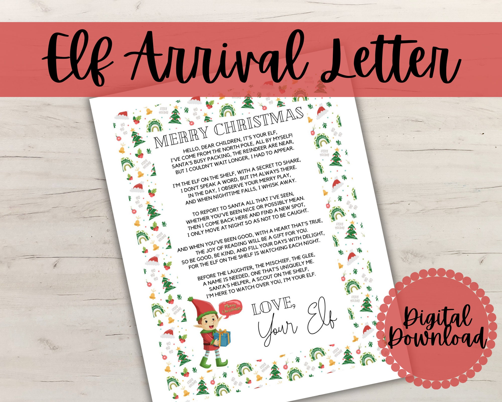 Elf Arrival Letter PRINTABLE Instant Download Christmas Elf Arrival Elf ...