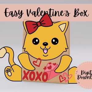 Cat Valentines Box or Bag Printable - Mailbox -  Instant download - DIY - Quick and Easy - Printable