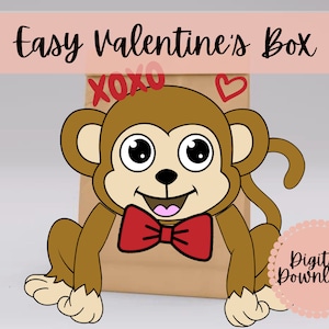 Monkey Valentines Box or Bag Printable - Mailbox -  Instant download - DIY - Quick and Easy - Printable