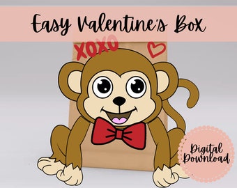 Monkey Valentines Box or Bag Printable - Mailbox -  Instant download - DIY - Quick and Easy - Printable