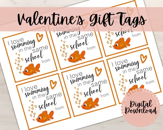 Valentines Gift Tag Printable goldfish Instant Download - Etsy