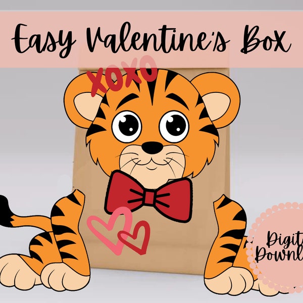 Tiger Valentines Box or Bag Printable - Mailbox -  Instant download - DIY - Quick and Easy - Printable