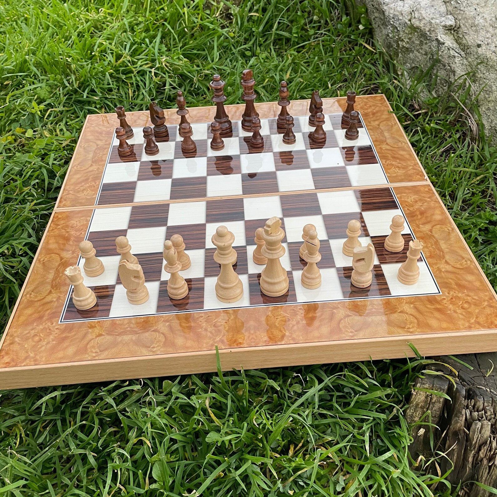 Wooden Handmade Backgammon and Chess Set Chess Board with Etsy