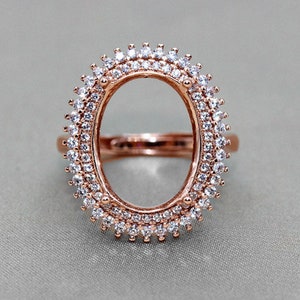 925 Sterling Silver Ring Blank/Base/Mount/Setting, Oval Shape, Rose/White Gold Plated, Adjustable Ring, Various Sizes