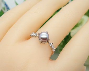 Silver Pearl Ring, Pearl Stacking Ring, Dainty Pearl Ring, Freshwater Pearl, Pearl Statement Ring, Silver Ring, June Birthstone, Gift Ring