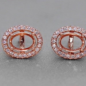 925 Silver Earring Blanks/Mount/Setting, Oval Shape, Rose/White Gold Plated, Gemstone Earring Blanks, Various Sizes