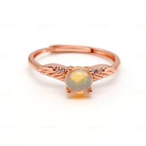 October Birthstone White Opal Ring Round 5mm Opal 925 Sterling Silver Ring Dainty Ring Natural Opal Jewelry Birthday Ring Gift for Her