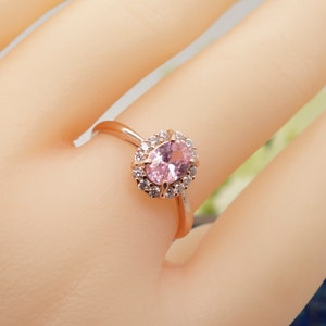 1ct Moissanite Ring, Pink Moissanite Ring, 925 Silver Ring, Oval Moissanite Ring, 5x7mm, April Birthstone Gift, Cannot Pass Diamond Tester