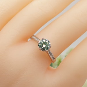 1ct Moissanite Ring, Green Moissanite Ring, Silver Ring, Round Moissanite Ring, April Birthstone Ring, D Color VVS1, Passed Diamond Tester
