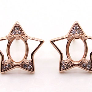 925 Silver Earring Blanks/Mount/Setting, Oval Shape, Rose/White Gold Plated, Gemstone Earring Blanks, Various Styles, Size 5x7 mm
