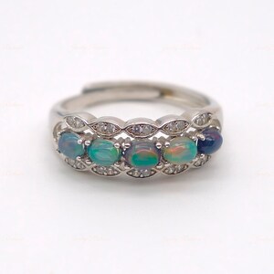October Birthstone Black Opal Ring Multi Opals 3x4mm Oval Opal Stacking Ring 925 Ring Handmade Personalized Gift Vintage Ring Gift for Her