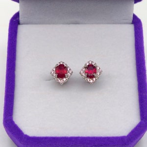 Natural Ruby Stud Earrings, July Birthstone, Oval 4x5mm, 925 Silver Earring, Vintage Earring, Dainty Studs, Red Ruby Jewelry, Handmade Gift