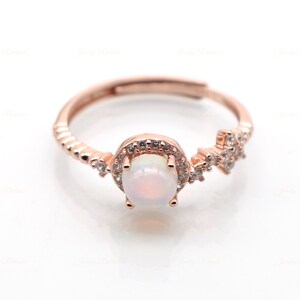 October Birthstone White Opal Ring Round 5mm 925 Sterling Silver Ring Dainty Ring Natural Fire Opal Ring Birthday Jewelry Gift for Her
