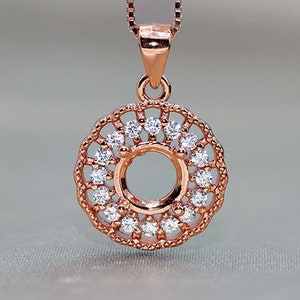 925 Silver Pendant Blank/Mount/Setting, Round Shape, Rose/White Gold Plated, Various Sizes