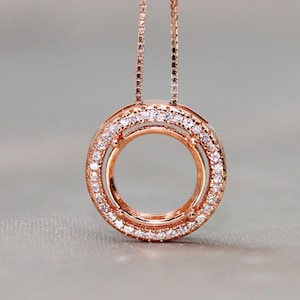 925 Silver Pendant Blank/Mount/Setting, Round Shape, Rose/White Gold Plated, Various Sizes