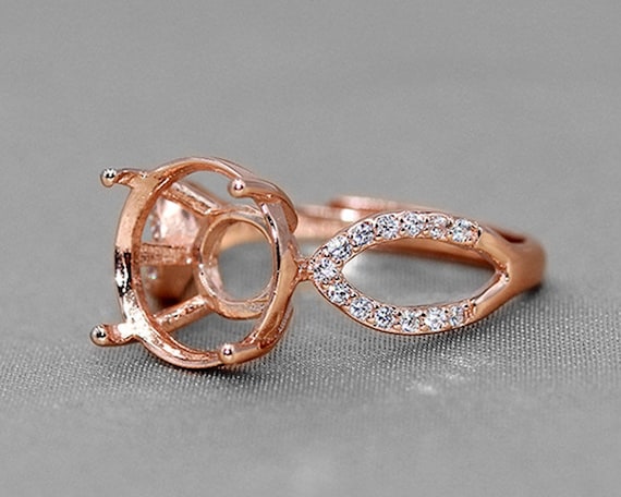 925 Sterling Silver Ring Blank/Mount/Setting, Round Shape, Rose/White Gold  Plated, Adjustable Ring, Size 3x3 mm to 12x12 mm