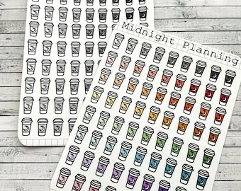 Mini Coffee Cup Stickers, Functional and Handmade Planner Sticker Sheets
